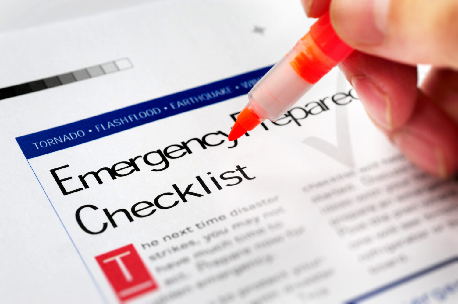 Emergency checklist with red marker